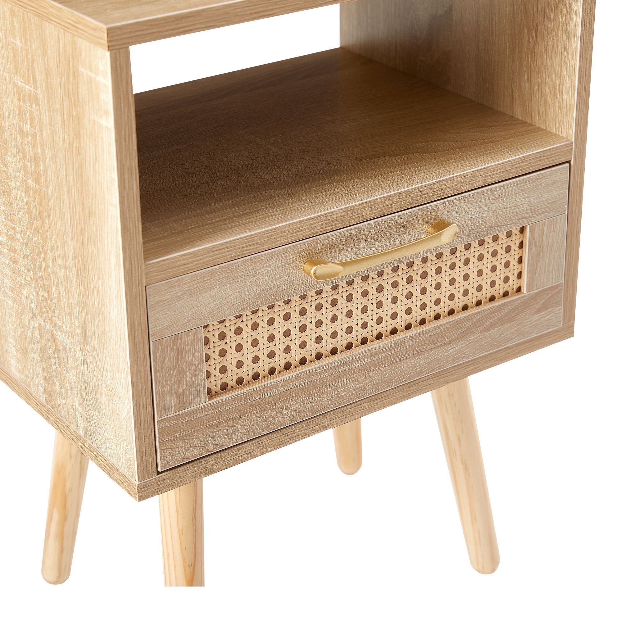 15.75" Rattan End table with drawer and solid wood legs, Modern nightstand, side table for living room, bedroom - Comfortable Living Decor