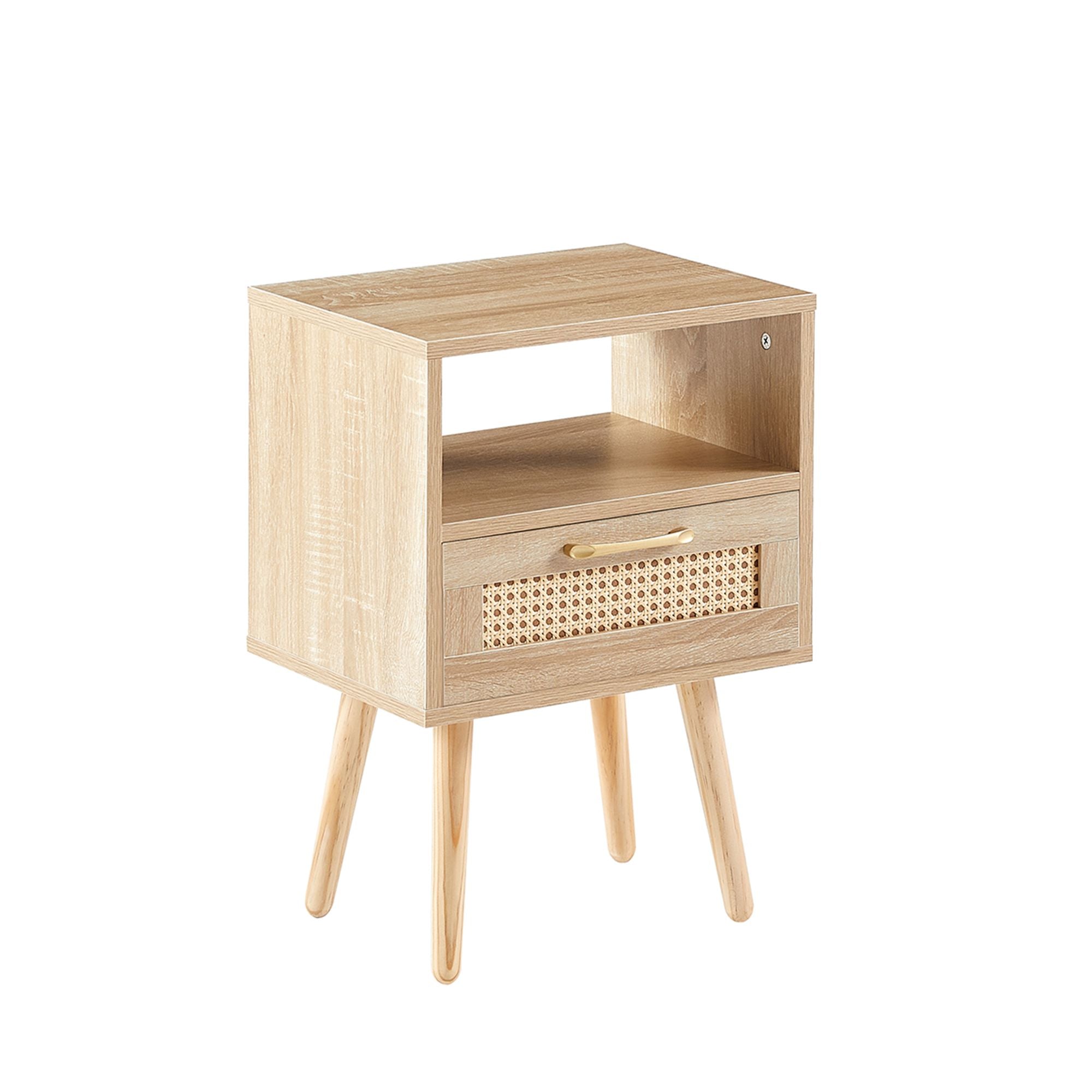 15.75" Rattan End table with drawer and solid wood legs, Modern nightstand, side table for living room, bedroom - Comfortable Living Decor