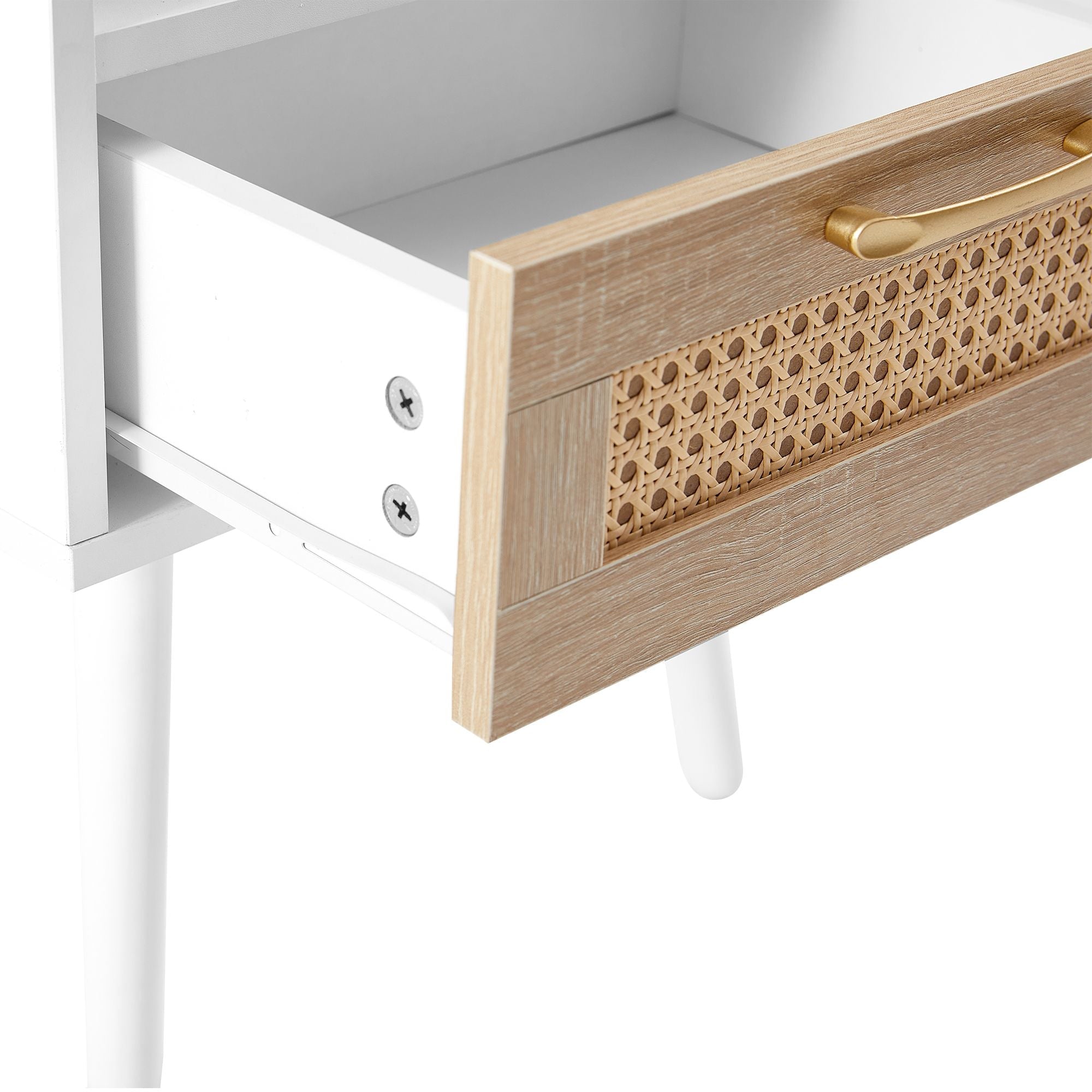 15.75" Rattan End table with drawer and solid wood legs, Modern nightstand, side table for living room, bedroom - Comfortable Living Decor