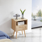 15.75" Rattan End table with drawer and solid wood legs, Modern nightstand, side table for living room, bedroom - Comfortable Living Decor