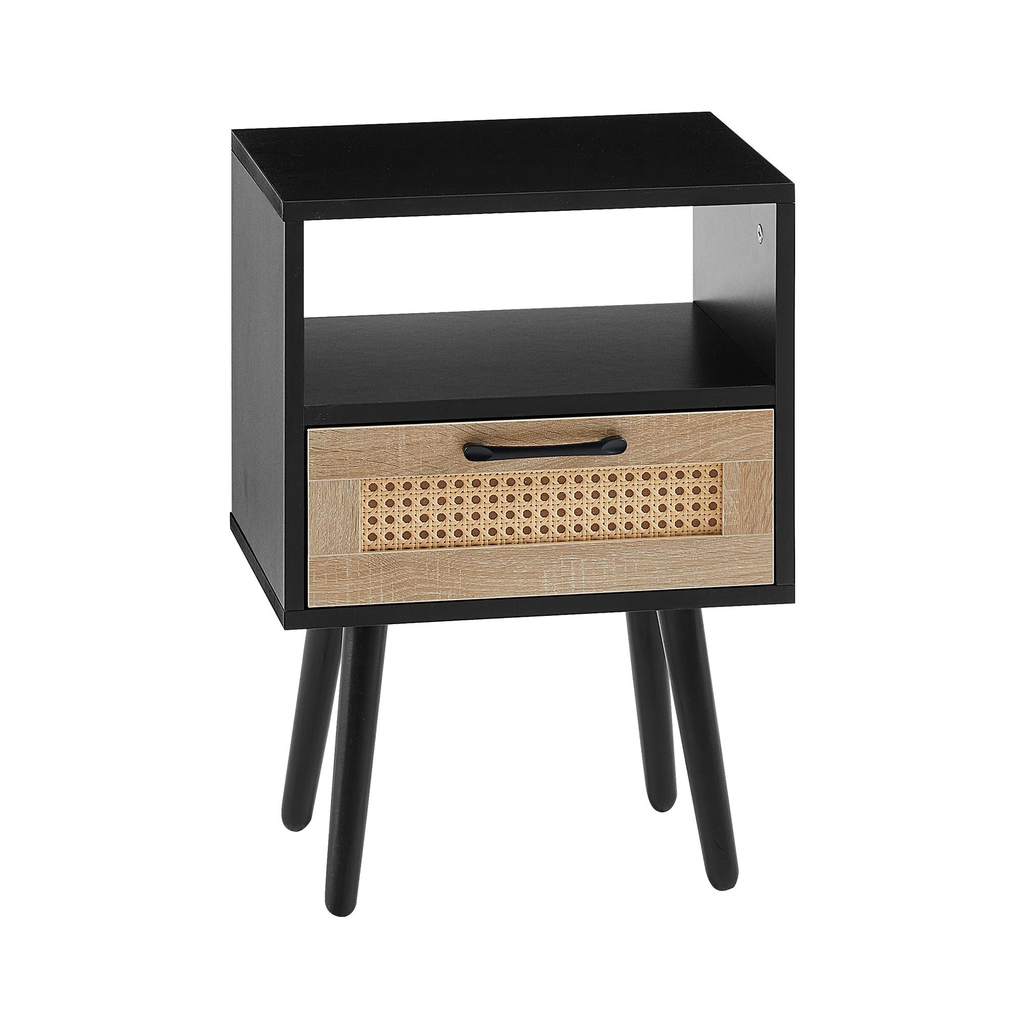 15.75" Rattan End table with drawer and solid wood legs, Modern nightstand, side table for living room, bedroom - Comfortable Living Decor