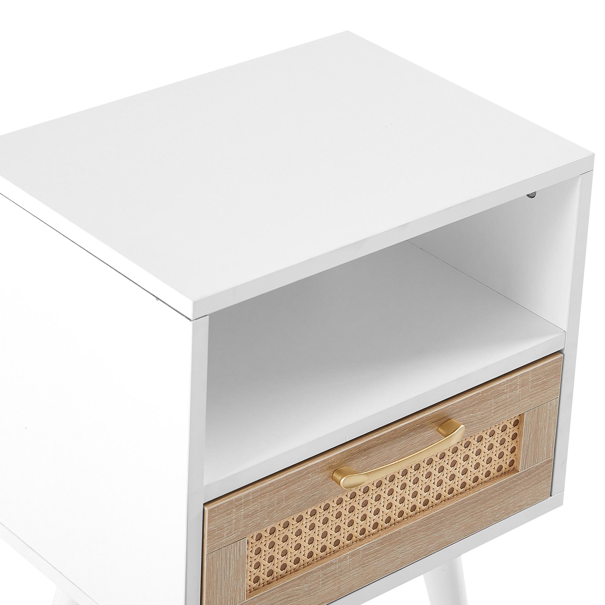 15.75" Rattan End table with drawer and solid wood legs, Modern nightstand, side table for living room, bedroom - Comfortable Living Decor