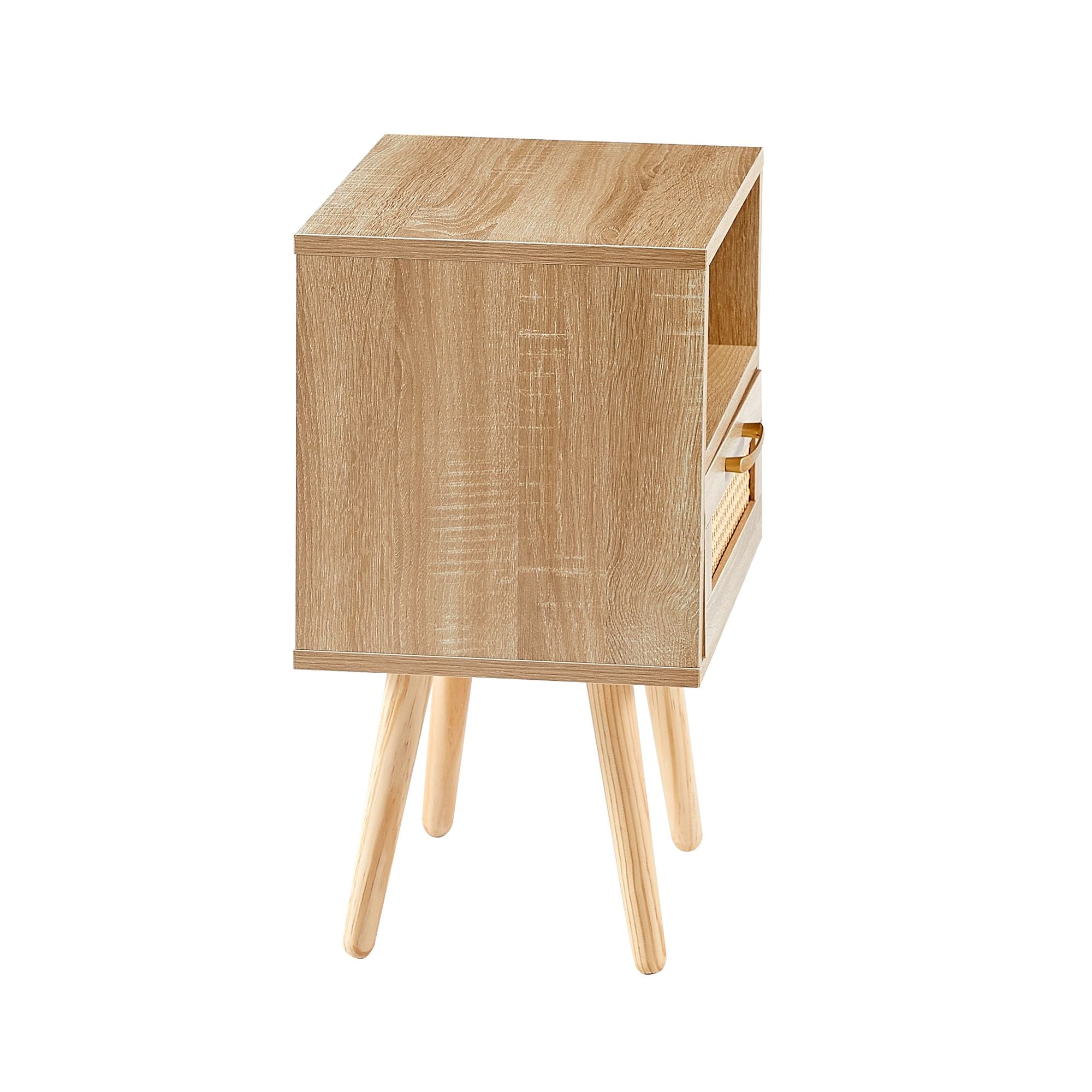 15.75" Rattan End table with drawer and solid wood legs, Modern nightstand, side table for living room, bedroom - Comfortable Living Decor