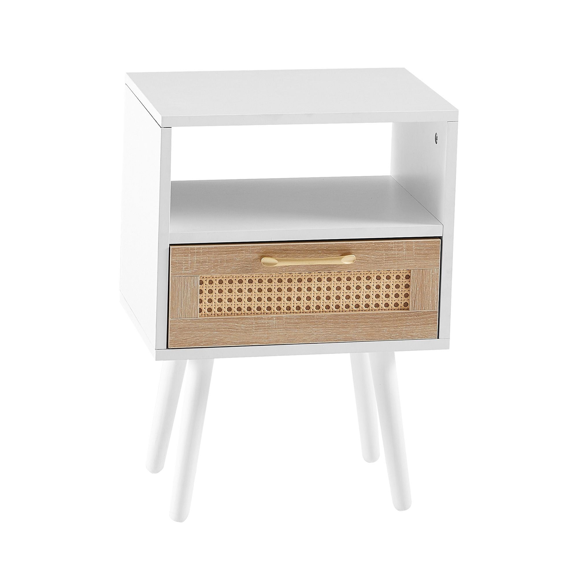 15.75" Rattan End table with drawer and solid wood legs, Modern nightstand, side table for living room, bedroom - Comfortable Living Decor