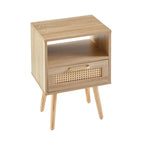 15.75" Rattan End table with drawer and solid wood legs, Modern nightstand, side table for living room, bedroom - Comfortable Living Decor