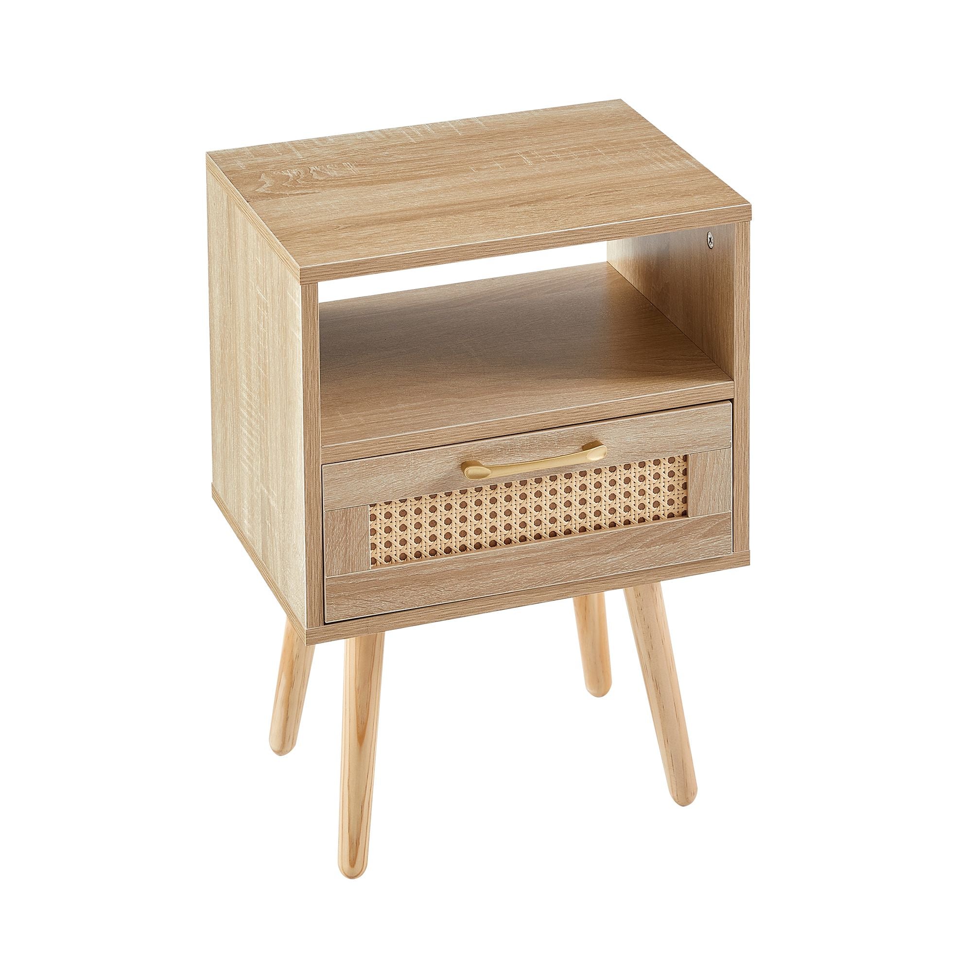 15.75" Rattan End table with drawer and solid wood legs, Modern nightstand, side table for living room, bedroom - Comfortable Living Decor