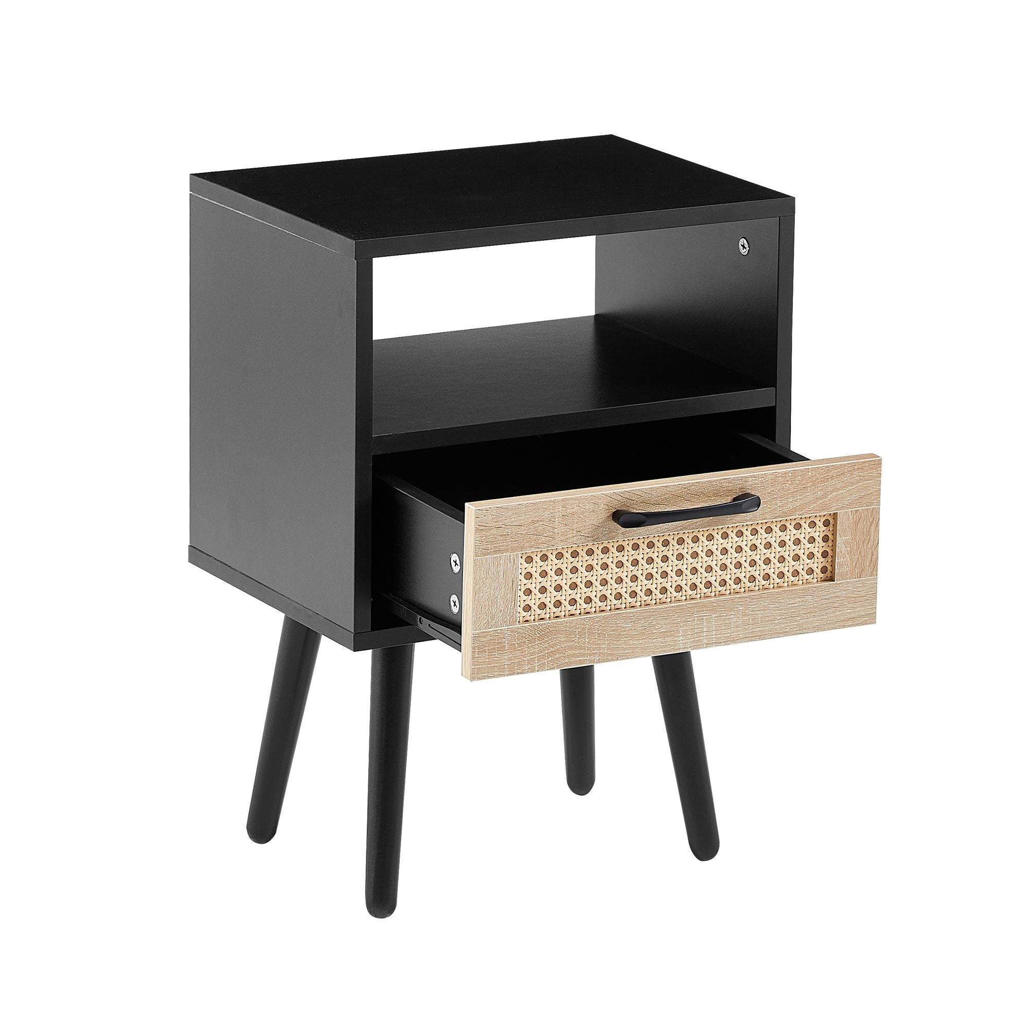 15.75" Rattan End table with drawer and solid wood legs, Modern nightstand, side table for living room, bedroom - Comfortable Living Decor