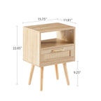 15.75" Rattan End table with drawer and solid wood legs, Modern nightstand, side table for living room, bedroom - Comfortable Living Decor