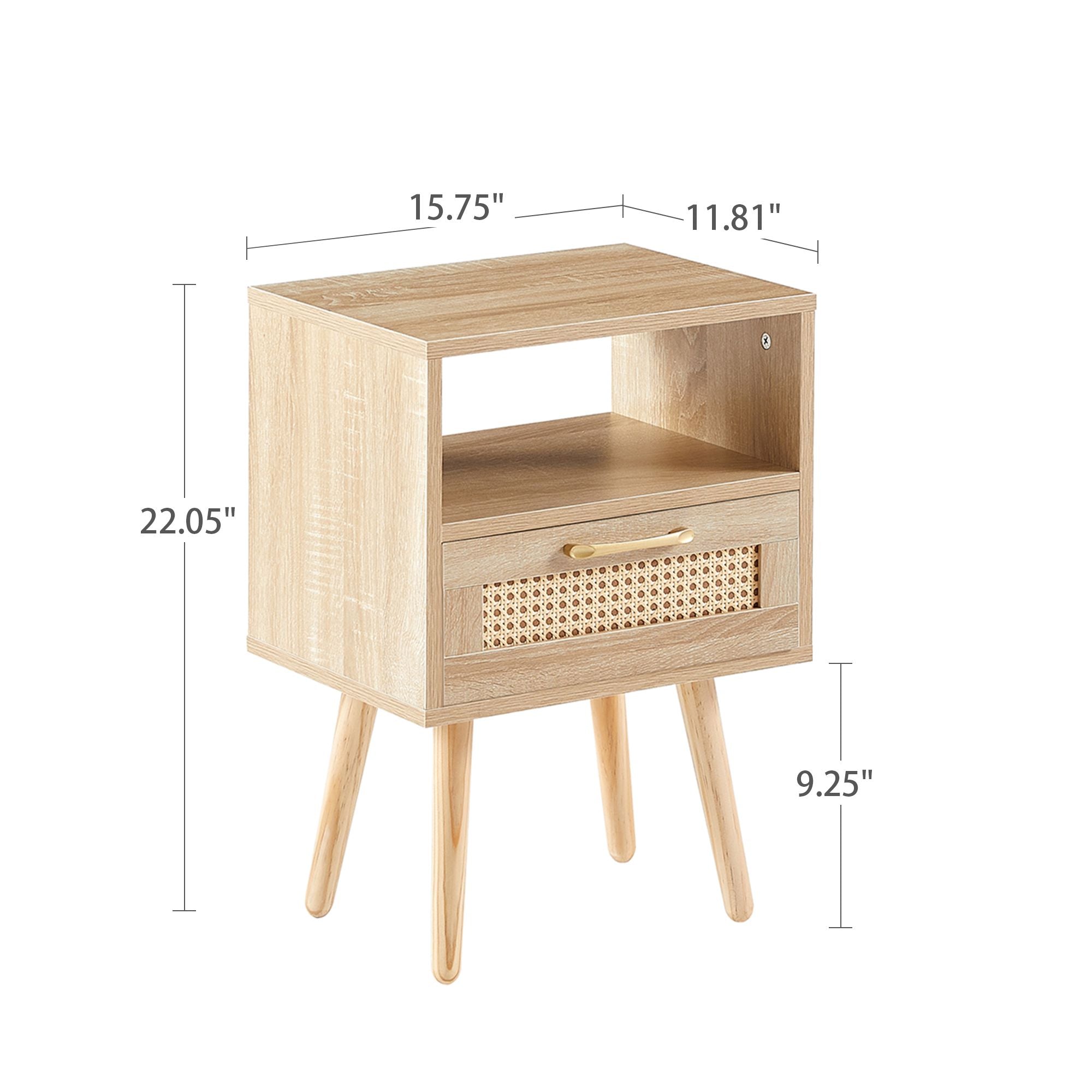 15.75" Rattan End table with drawer and solid wood legs, Modern nightstand, side table for living room, bedroom - Comfortable Living Decor