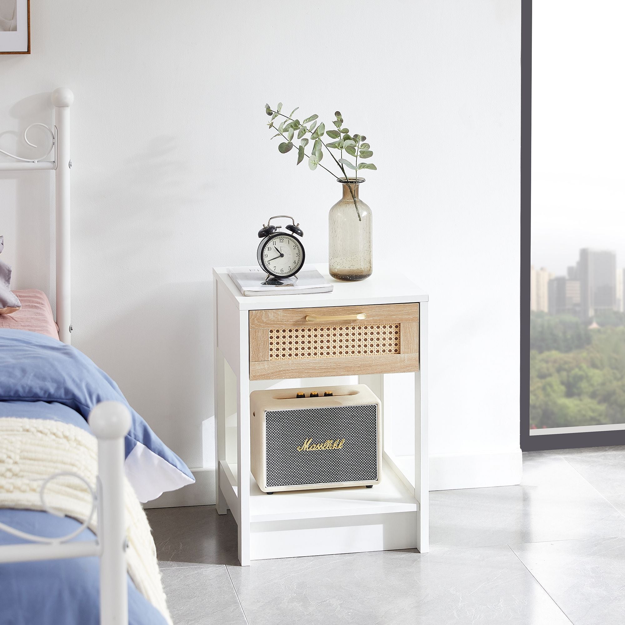 15.75" Rattan End table with drawer, Modern nightstand, side table for living room, bedroom - Comfortable Living Decor