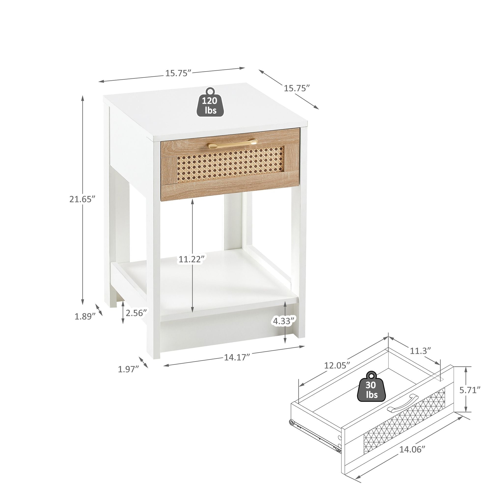 15.75" Rattan End table with drawer, Modern nightstand, side table for living room, bedroom - Comfortable Living Decor