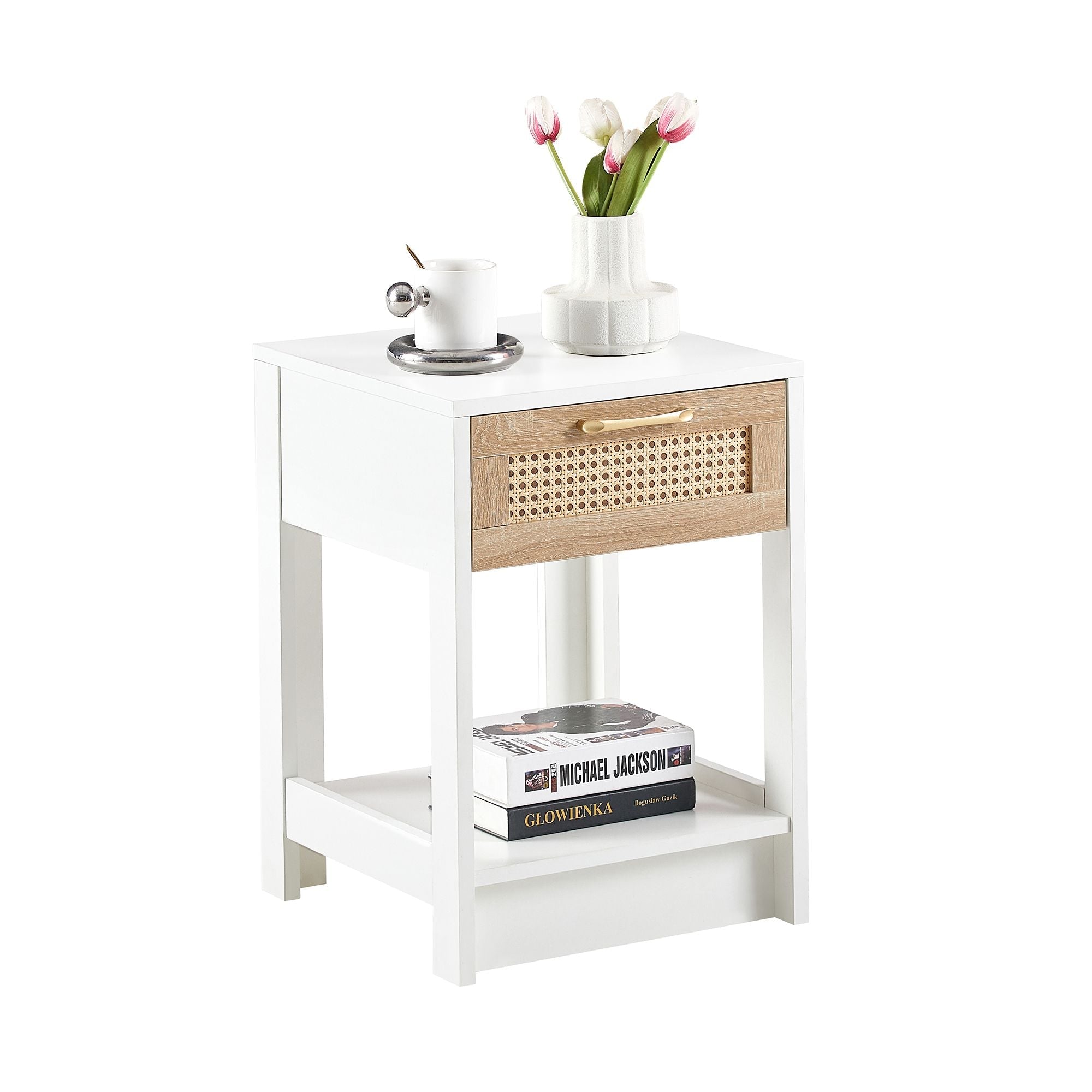 15.75" Rattan End table with drawer, Modern nightstand, side table for living room, bedroom - Comfortable Living Decor