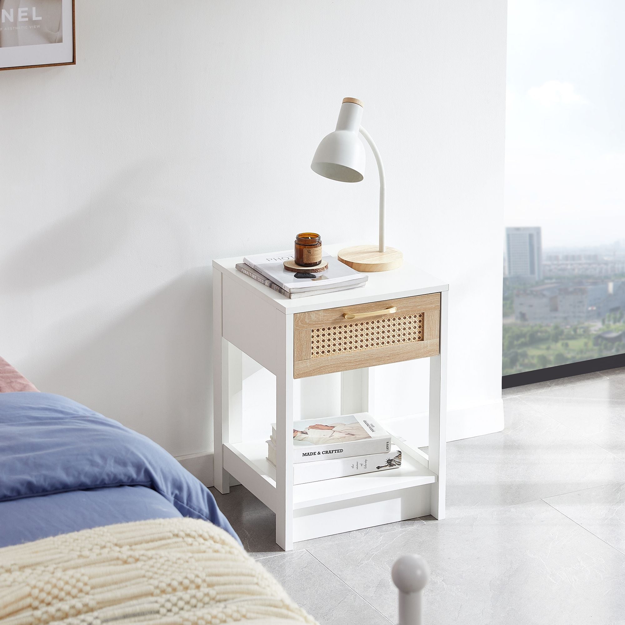 15.75" Rattan End table with drawer, Modern nightstand, side table for living room, bedroom - Comfortable Living Decor