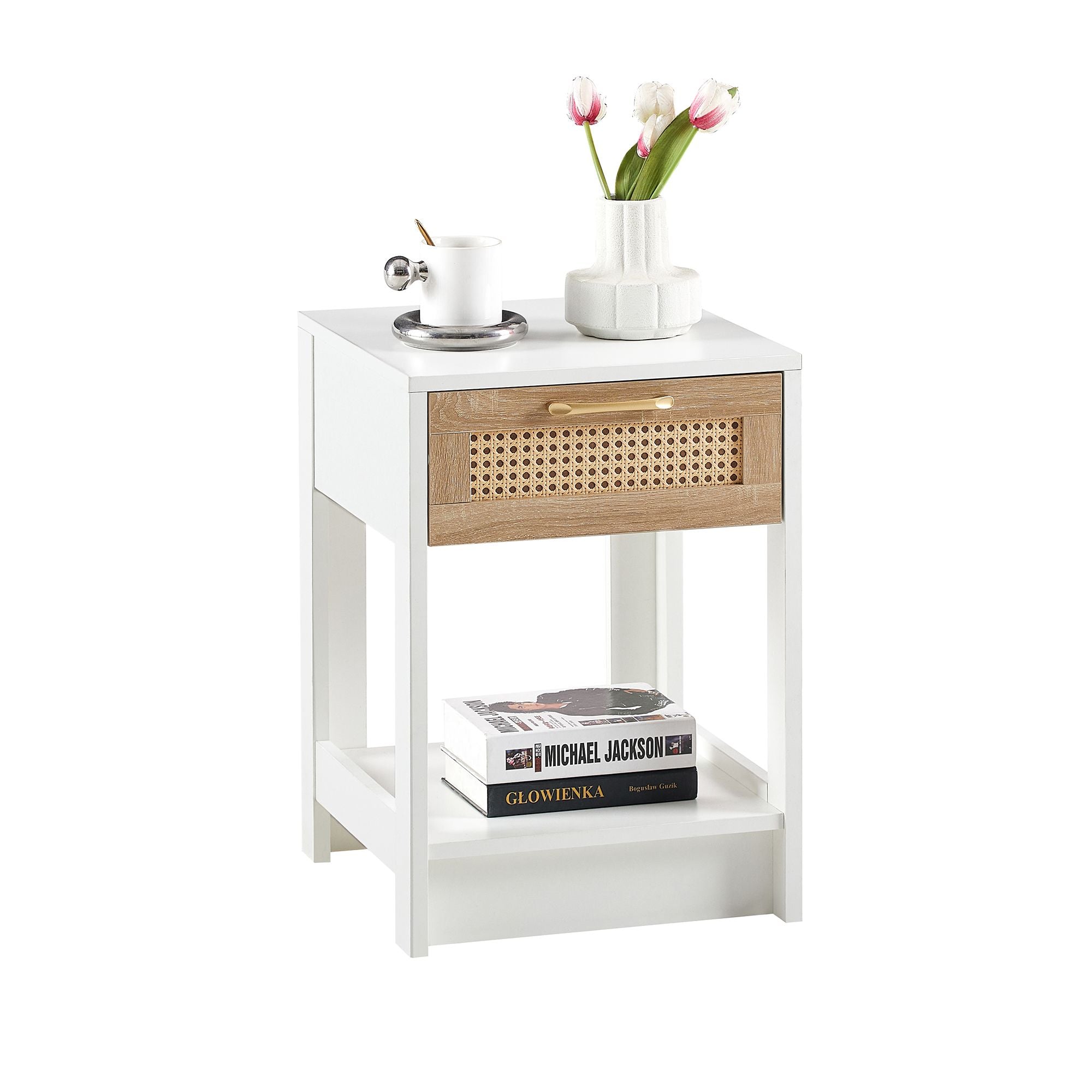 15.75" Rattan End table with drawer, Modern nightstand, side table for living room, bedroom - Comfortable Living Decor