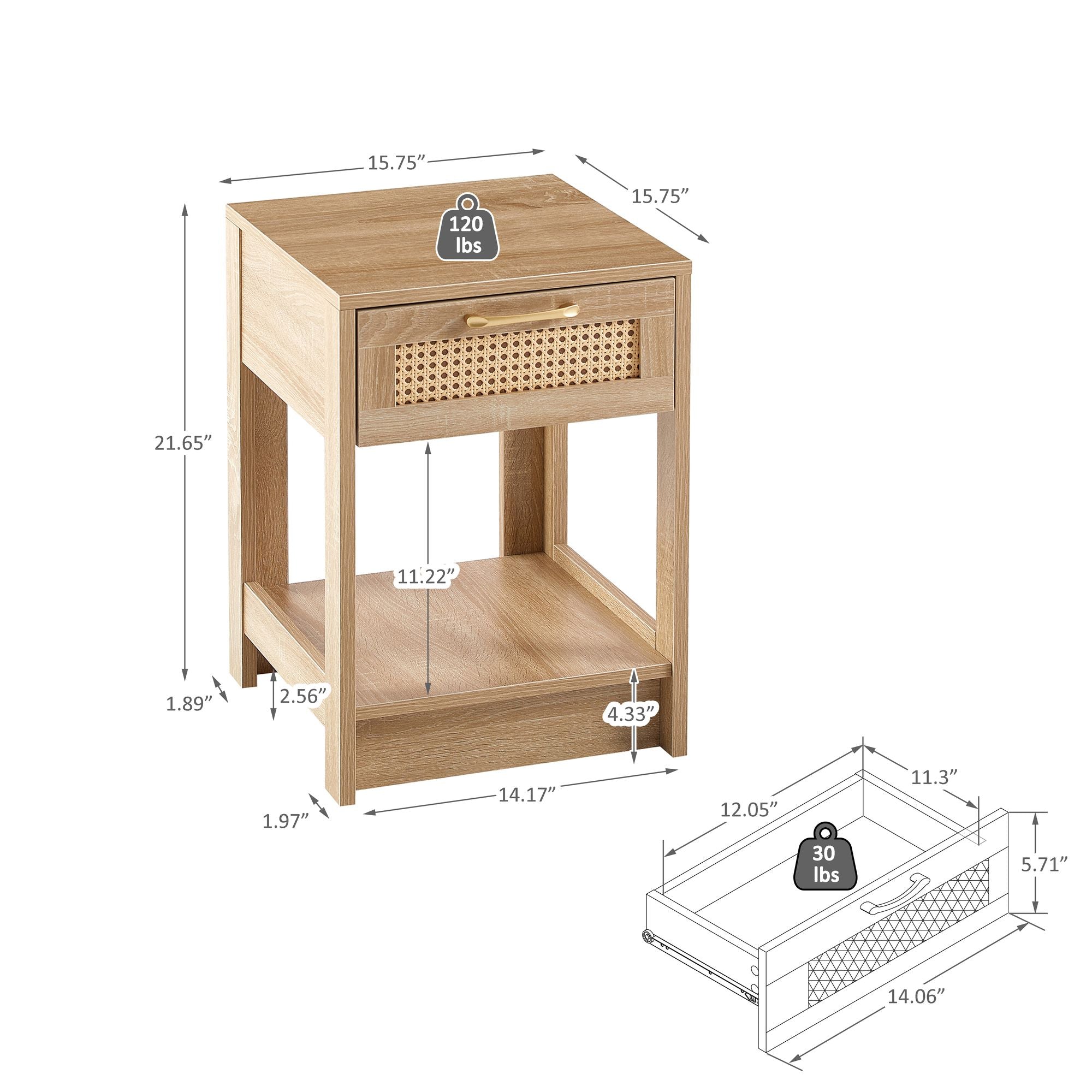 15.75" Rattan End table with drawer, Modern nightstand, side table for living room, bedroom - Comfortable Living Decor
