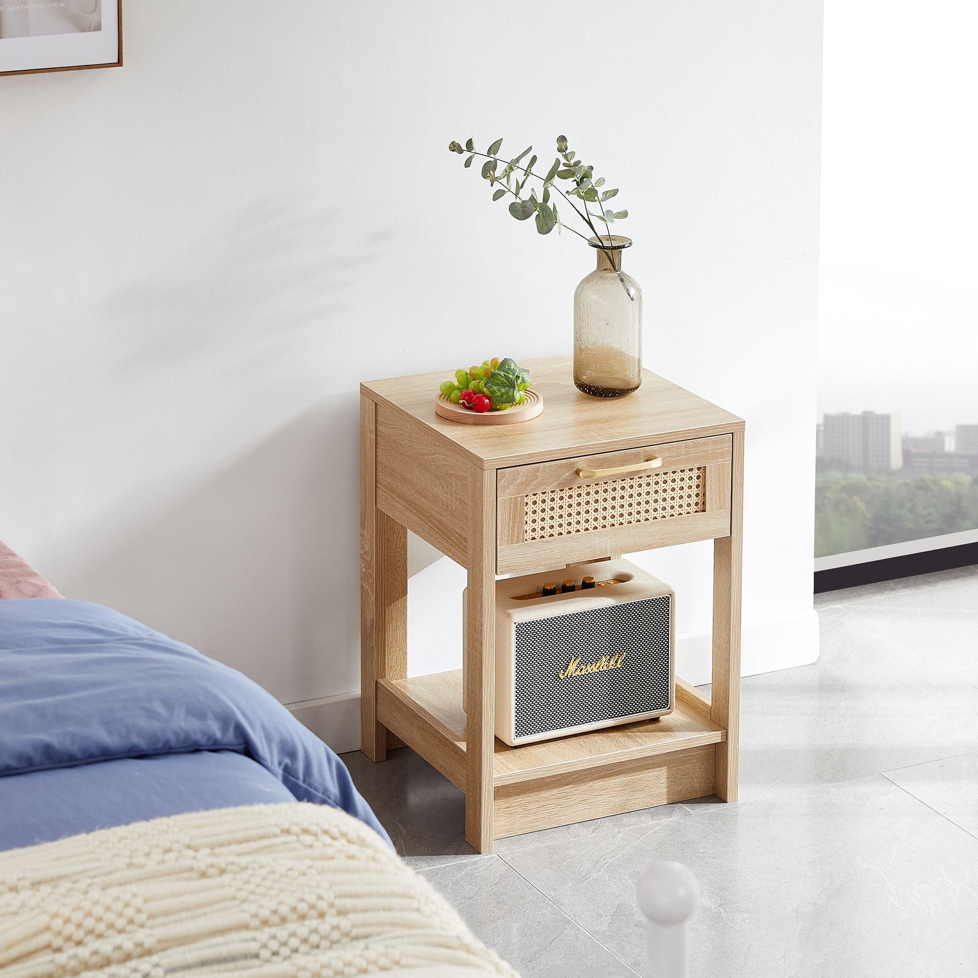15.75" Rattan End table with drawer, Modern nightstand, side table for living room, bedroom - Comfortable Living Decor