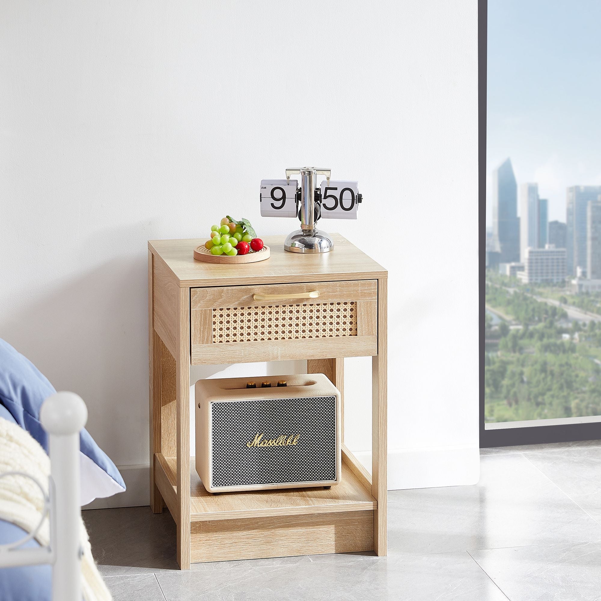 15.75" Rattan End table with drawer, Modern nightstand, side table for living room, bedroom - Comfortable Living Decor