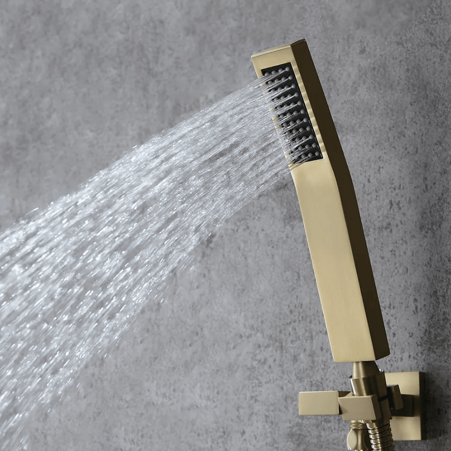 16" Thermostatic Rain Shower System with Hand Shower & 3 Body Jet Sprays in Brushed Gold - Comfortable Living Decor