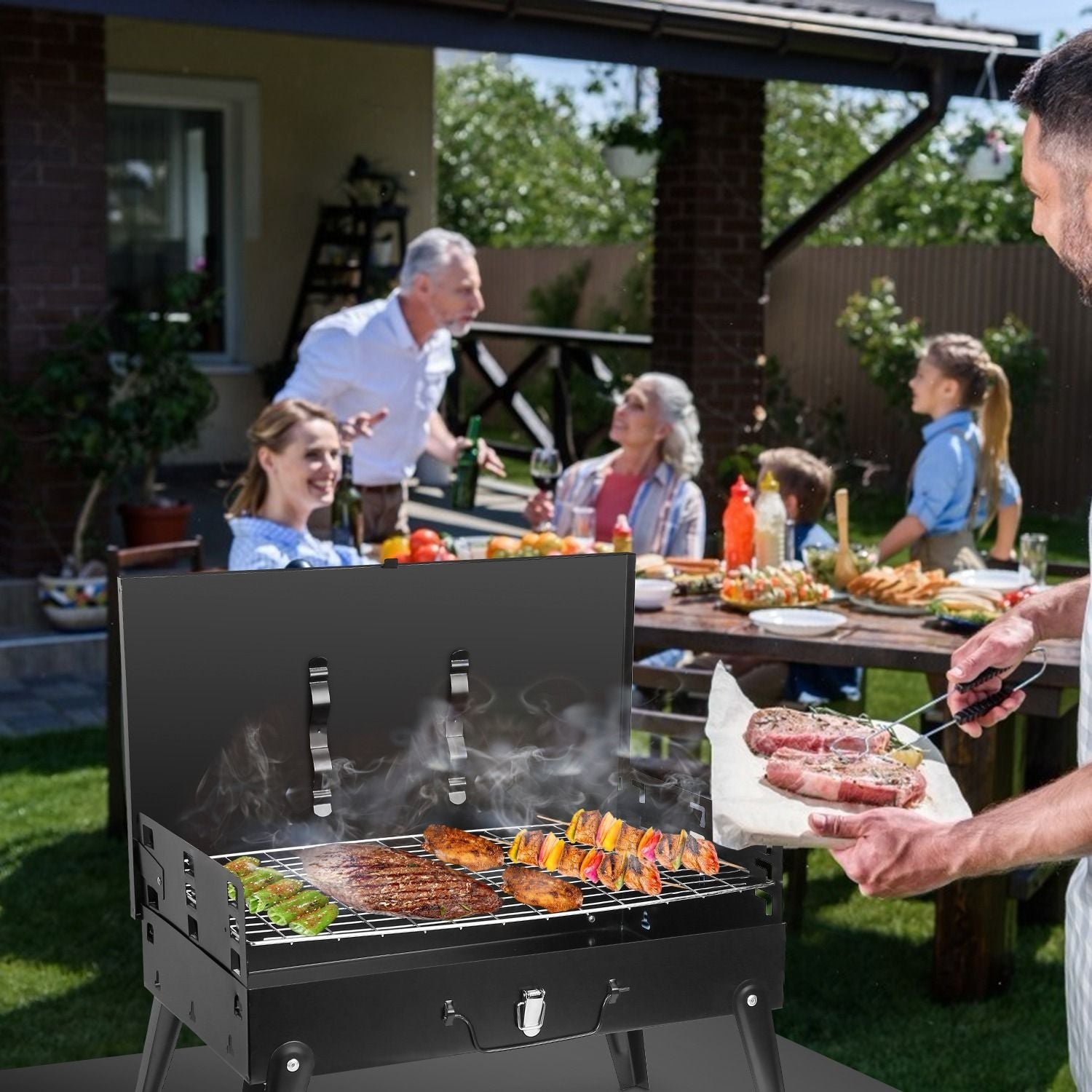 16.7x10x17.7in Portable Charcoal Grill Foldable BBQ Suitcase Grill Shelf For Outdoor Camping Picnics Garden Grilling - Comfortable Living Decor