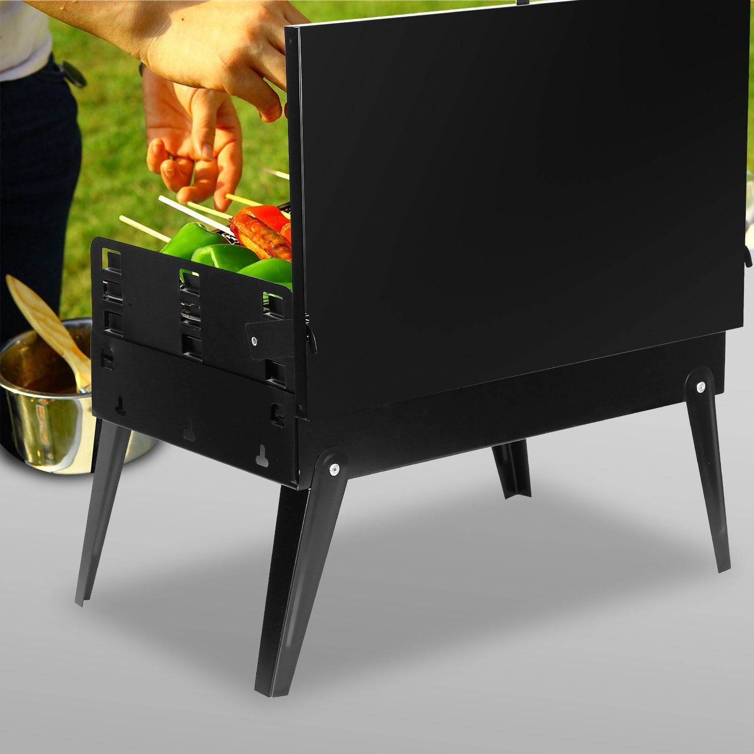 16.7x10x17.7in Portable Charcoal Grill Foldable BBQ Suitcase Grill Shelf For Outdoor Camping Picnics Garden Grilling - Comfortable Living Decor