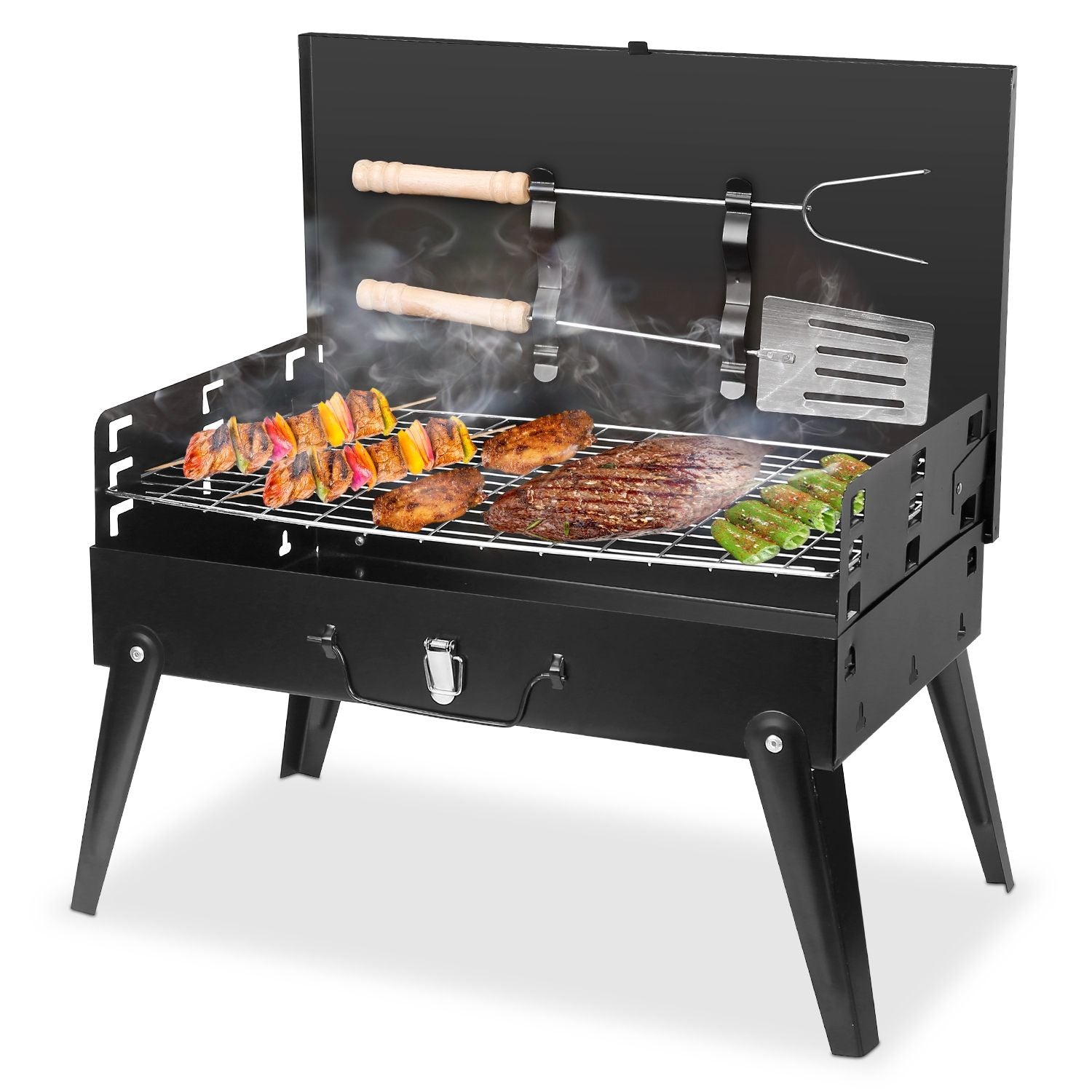 16.7x10x17.7in Portable Charcoal Grill Foldable BBQ Suitcase Grill Shelf For Outdoor Camping Picnics Garden Grilling - Comfortable Living Decor