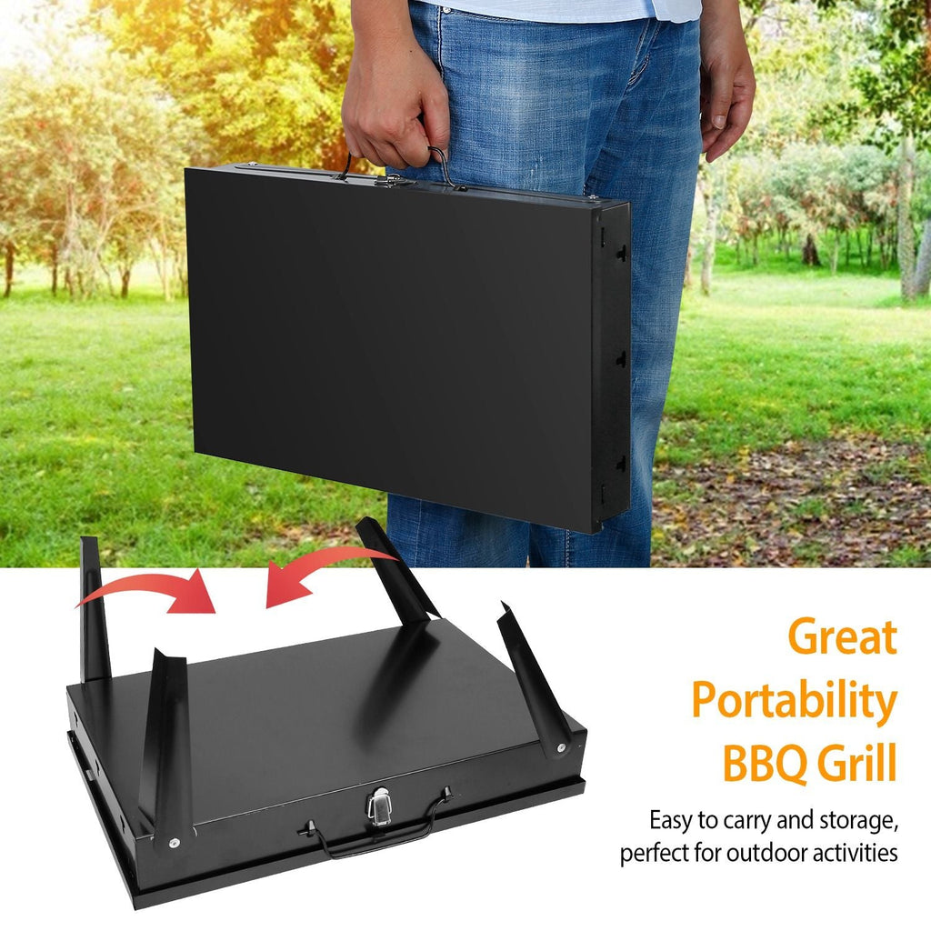 16.7x10x17.7in Portable Charcoal Grill Foldable BBQ Suitcase Grill Shelf For Outdoor Camping Picnics Garden Grilling - Comfortable Living Decor