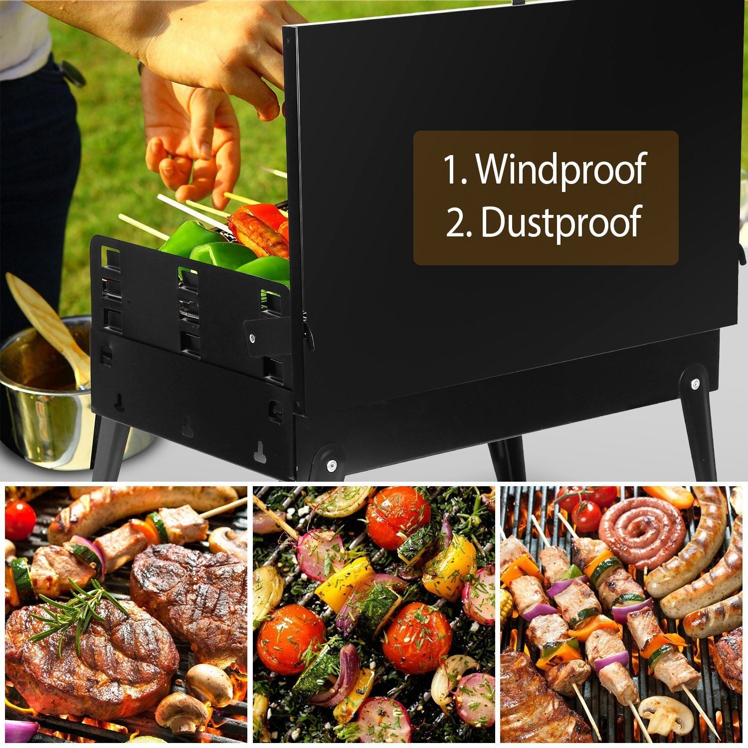 16.7x10x17.7in Portable Charcoal Grill Foldable BBQ Suitcase Grill Shelf For Outdoor Camping Picnics Garden Grilling - Comfortable Living Decor