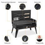 16.7x10x17.7in Portable Charcoal Grill Foldable BBQ Suitcase Grill Shelf For Outdoor Camping Picnics Garden Grilling - Comfortable Living Decor