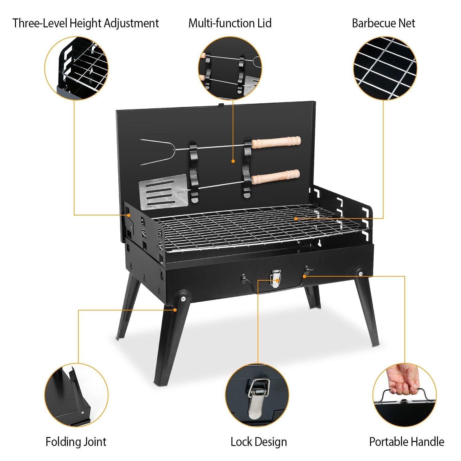 16.7x10x17.7in Portable Charcoal Grill Foldable BBQ Suitcase Grill Shelf For Outdoor Camping Picnics Garden Grilling - Comfortable Living Decor