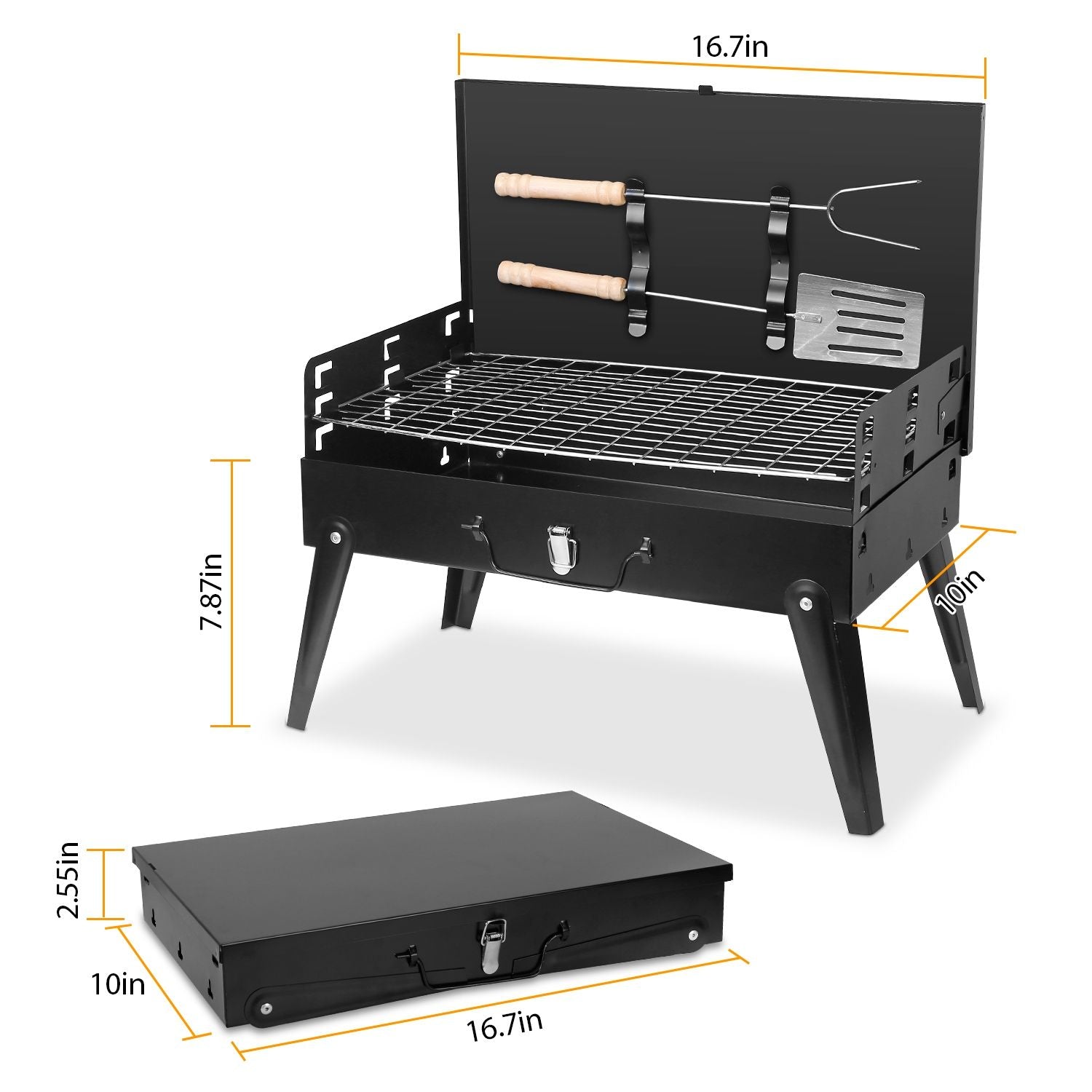 16.7x10x17.7in Portable Charcoal Grill Foldable BBQ Suitcase Grill Shelf For Outdoor Camping Picnics Garden Grilling - Comfortable Living Decor