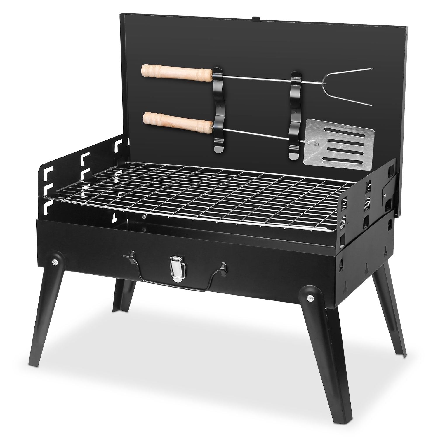 16.7x10x17.7in Portable Charcoal Grill Foldable BBQ Suitcase Grill Shelf For Outdoor Camping Picnics Garden Grilling - Comfortable Living Decor