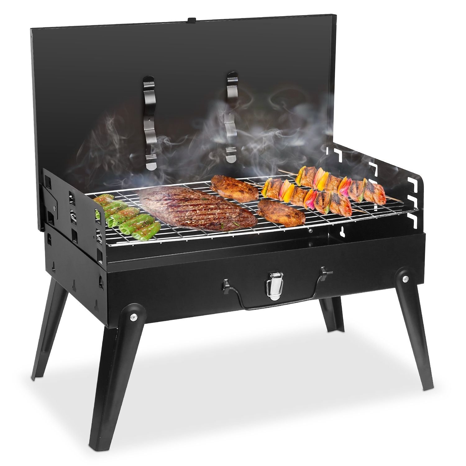 16.7x10x17.7in Portable Charcoal Grill Foldable BBQ Suitcase Grill Shelf For Outdoor Camping Picnics Garden Grilling - Comfortable Living Decor