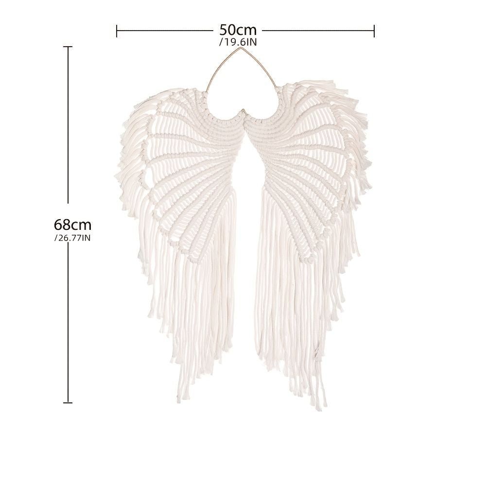 1pc Bohemian Angel Wings Tapestry Pendant with Long Tassels - Hand Woven Dream Catcher Wall Hanging for Weddings, Offices, and Bedrooms - Comfortable Living Decor