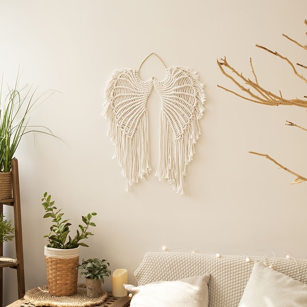 1pc Bohemian Angel Wings Tapestry Pendant with Long Tassels - Hand Woven Dream Catcher Wall Hanging for Weddings, Offices, and Bedrooms - Comfortable Living Decor