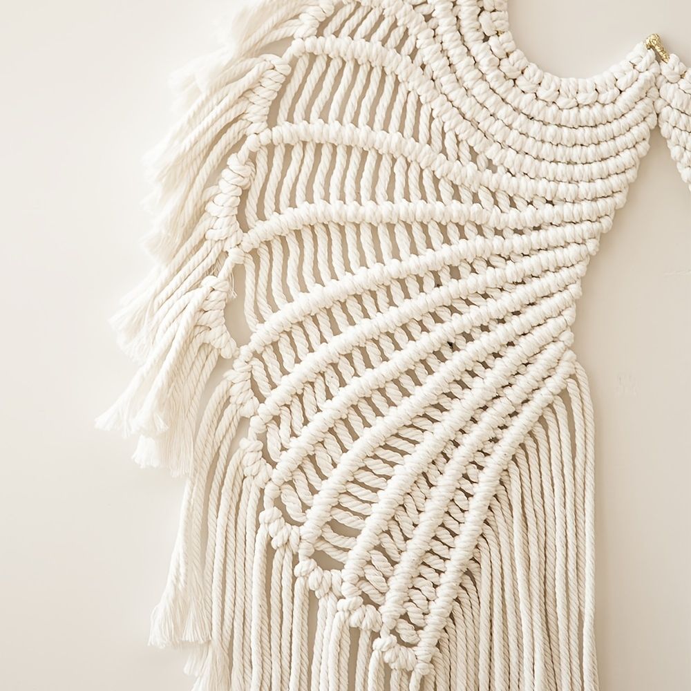 1pc Bohemian Angel Wings Tapestry Pendant with Long Tassels - Hand Woven Dream Catcher Wall Hanging for Weddings, Offices, and Bedrooms - Comfortable Living Decor
