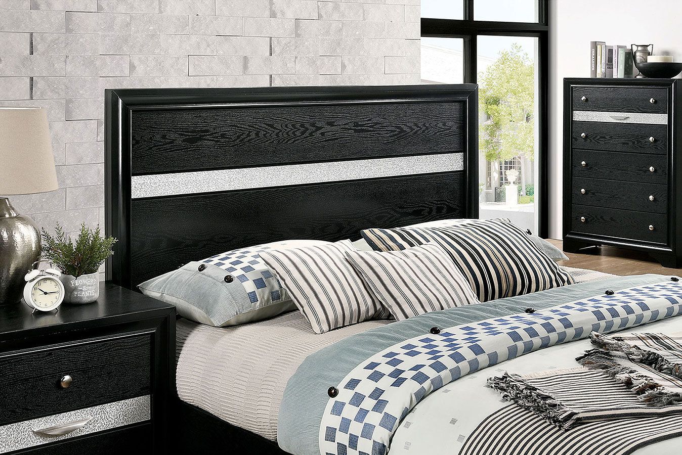 1pc Contemporary Queen Size Bed Black Solidwood 1pc Bed Bedroom Furniture Storage FB - Comfortable Living Decor