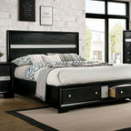1pc Contemporary Queen Size Bed Black Solidwood 1pc Bed Bedroom Furniture Storage FB - Comfortable Living Decor