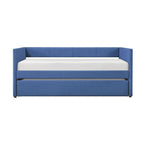 1pc Daybed with Trundle Blue Fabric Upholstery Wooden Frame Modern Home Furniture - Comfortable Living Decor