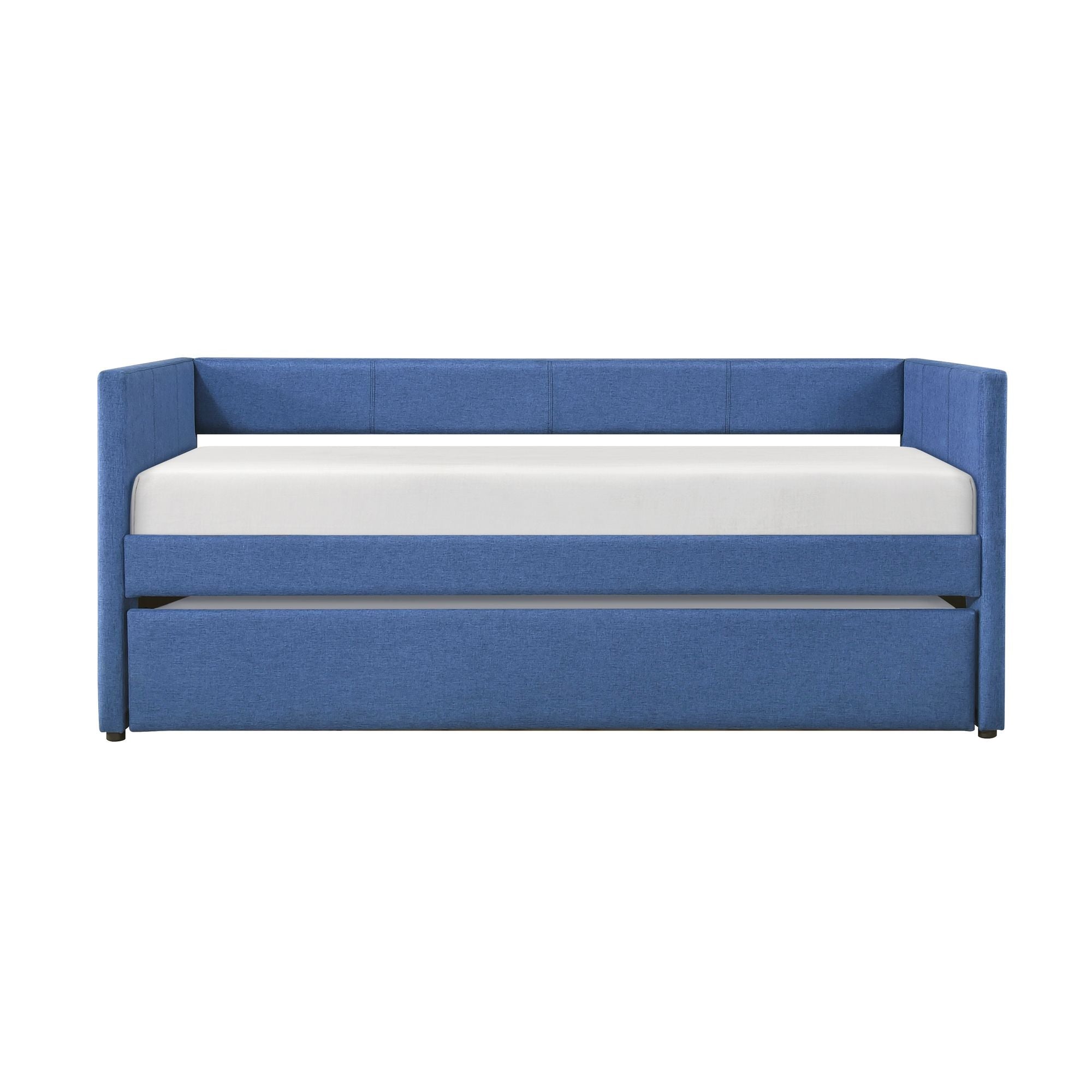 1pc Daybed with Trundle Blue Fabric Upholstery Wooden Frame Modern Home Furniture - Comfortable Living Decor