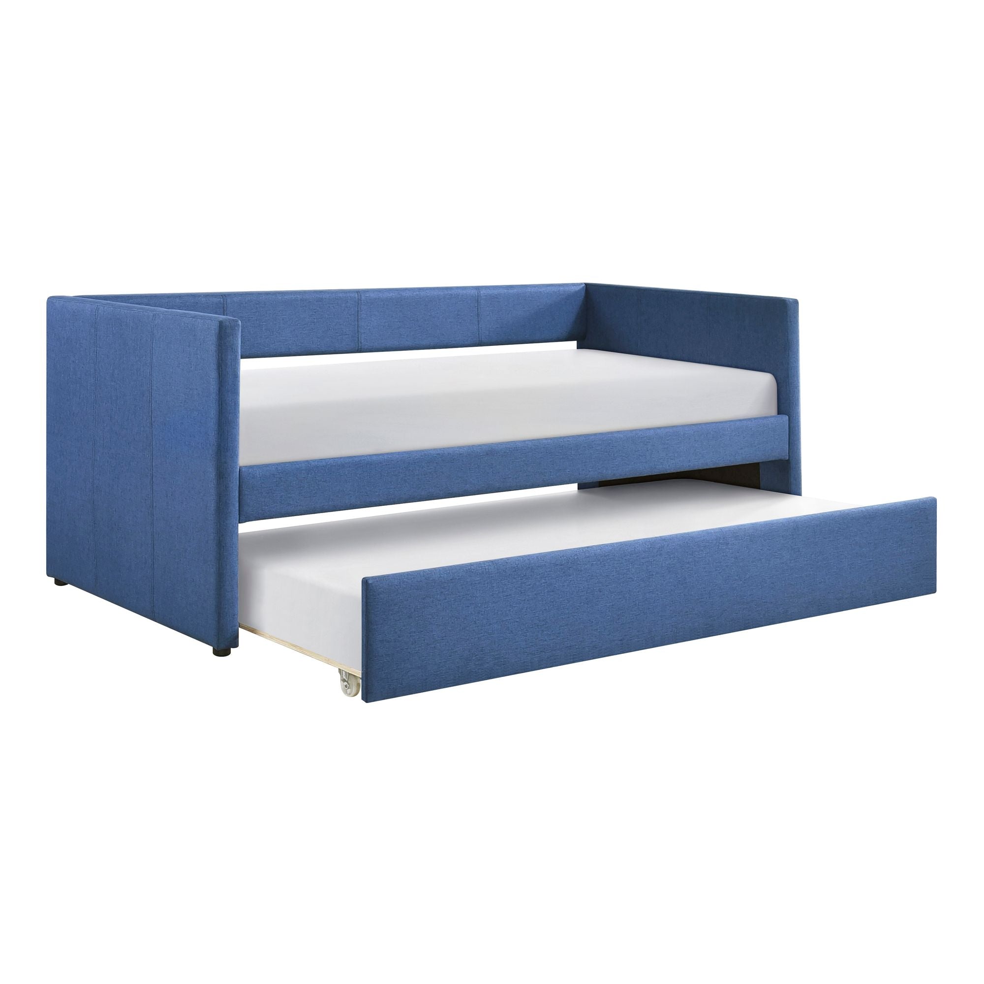 1pc Daybed with Trundle Blue Fabric Upholstery Wooden Frame Modern Home Furniture - Comfortable Living Decor