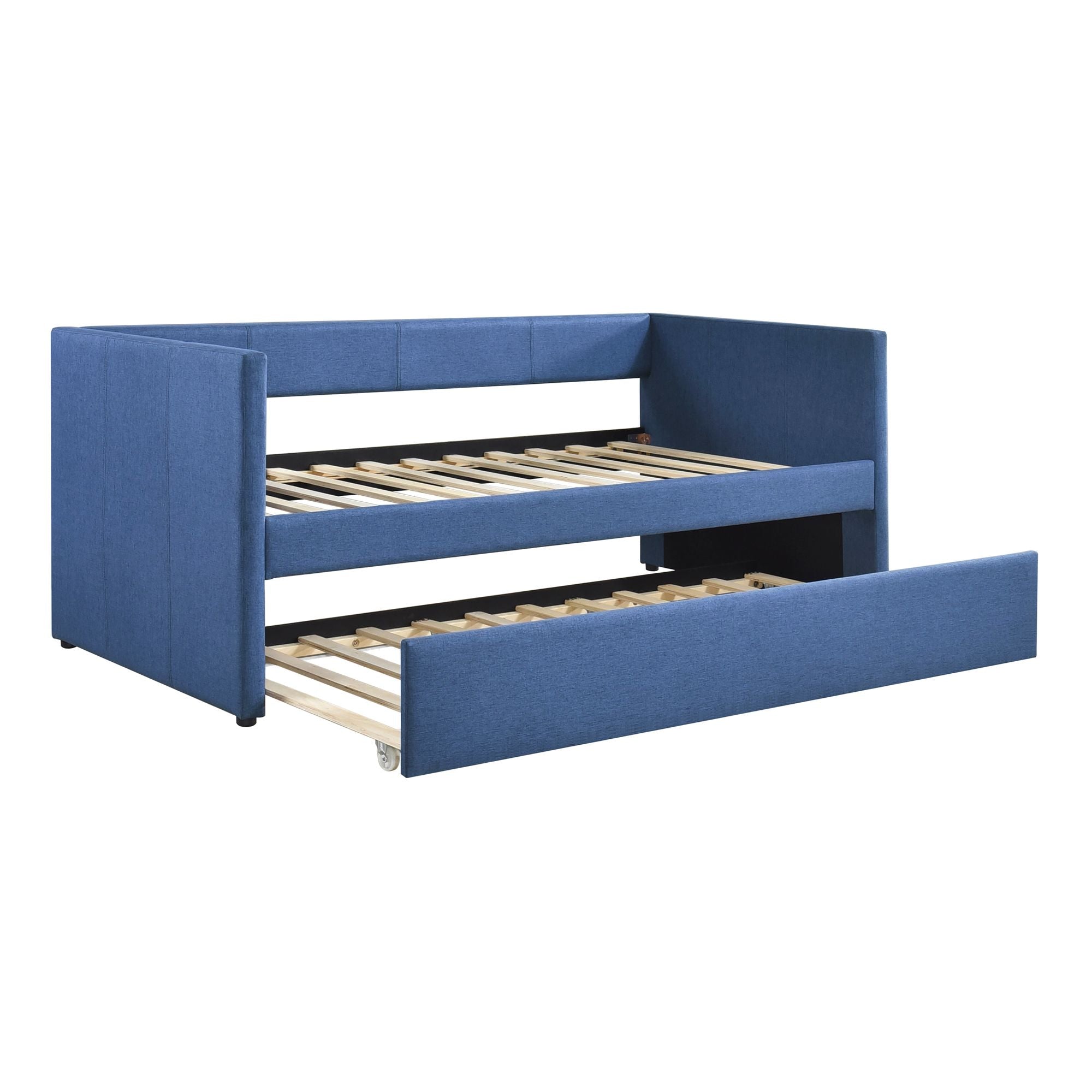 1pc Daybed with Trundle Blue Fabric Upholstery Wooden Frame Modern Home Furniture - Comfortable Living Decor