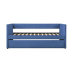 1pc Daybed with Trundle Blue Fabric Upholstery Wooden Frame Modern Home Furniture - Comfortable Living Decor