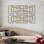 2 Pieces Big Metal Wall Decor Set Modern Gold & Silver Rectangle Art Living Room Bedroom - Comfortable Living Decor