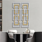 2 Pieces Big Metal Wall Decor Set Modern Gold & Silver Rectangle Art Living Room Bedroom - Comfortable Living Decor