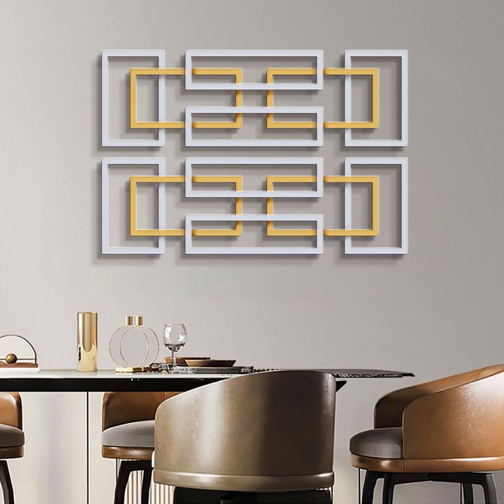 2 Pieces Big Metal Wall Decor Set Modern Gold & Silver Rectangle Art Living Room Bedroom - Comfortable Living Decor