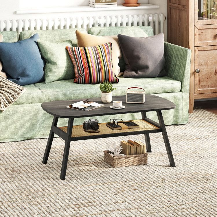 2 - Tier Center Cocktail Table with Storage Shelf by Hooya - Comfortable Living Decor