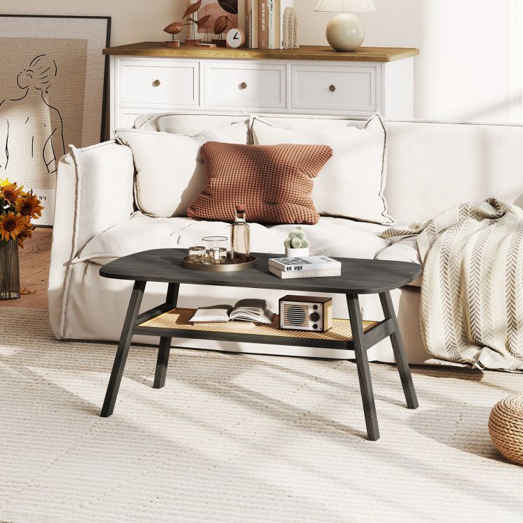 2 - Tier Center Cocktail Table with Storage Shelf by Hooya - Comfortable Living Decor