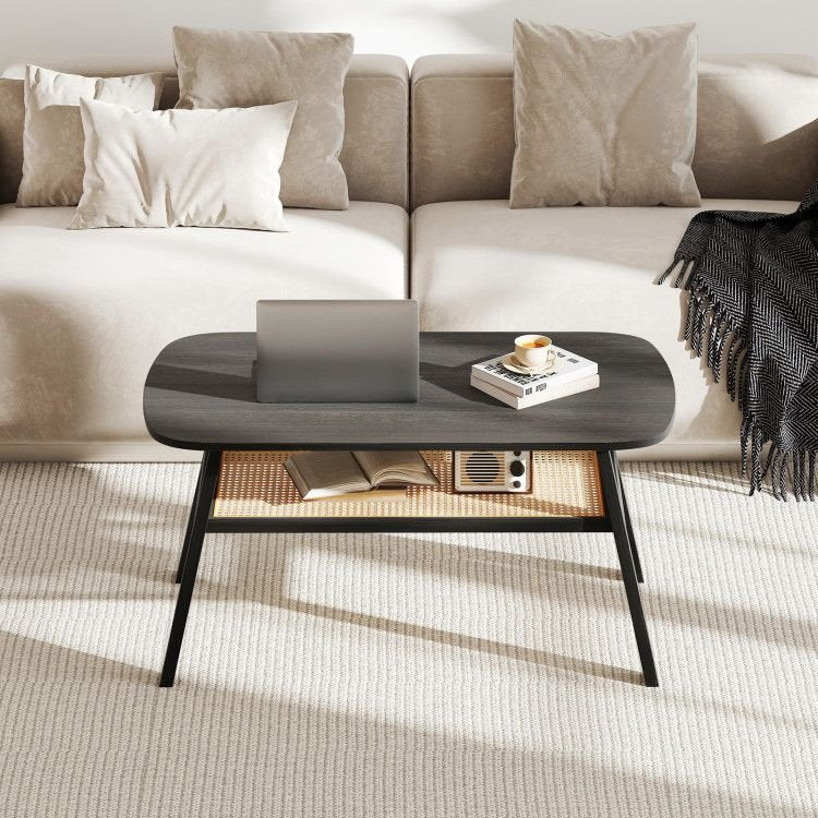 2 - Tier Center Cocktail Table with Storage Shelf by Hooya - Comfortable Living Decor