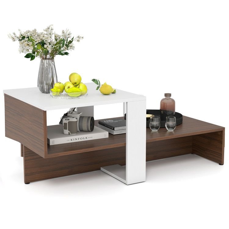 2 - Tier Geometric Coffee Table with Storage Shelves by Hooya - Comfortable Living Decor