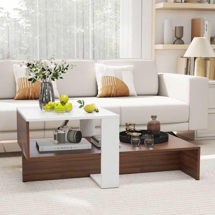 2 - Tier Geometric Coffee Table with Storage Shelves by Hooya - Comfortable Living Decor